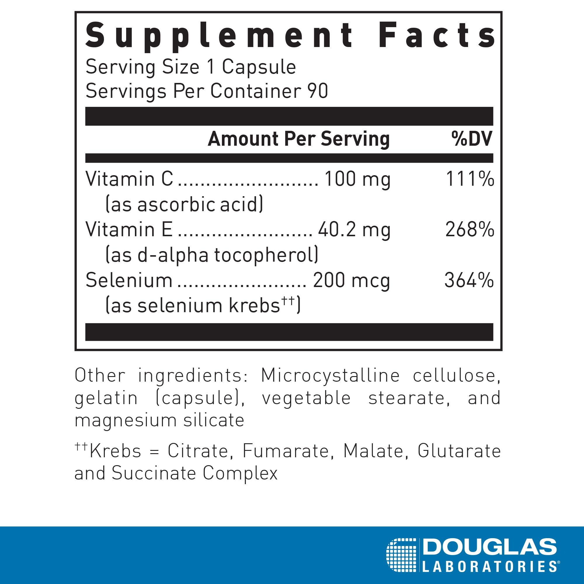 Douglas Laboratories Selenium Plus bottle back shows dosage and ingredients