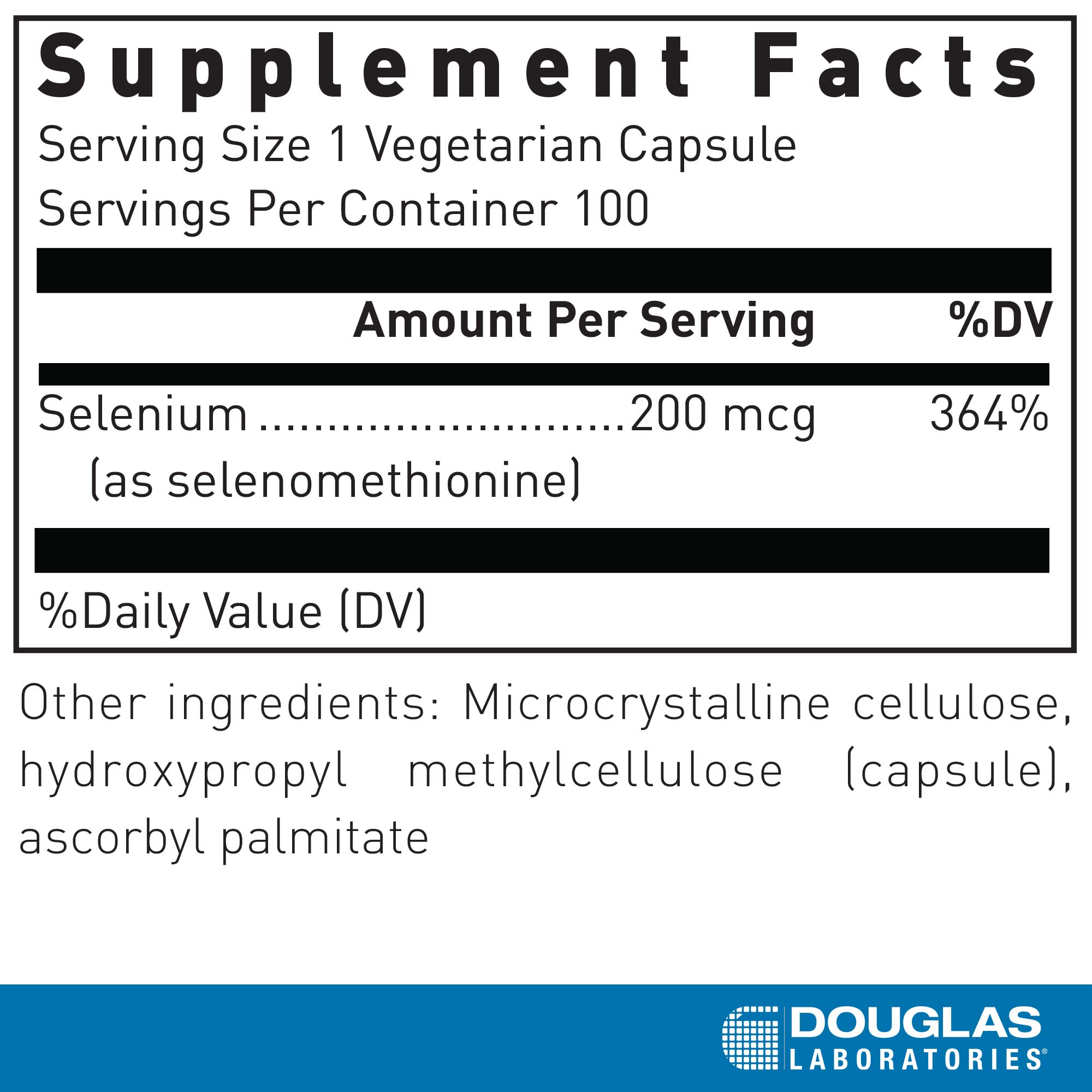 Close-up of Douglas Laboratories Seleno-Methionine capsules showing bioavailable selenium.