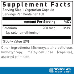 Close-up of Douglas Laboratories Seleno-Methionine capsules showing bioavailable selenium.