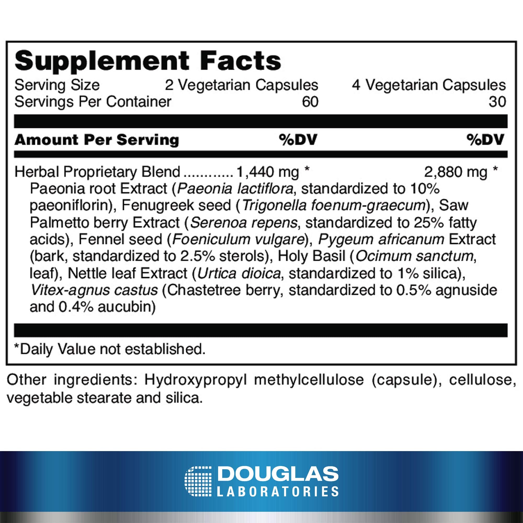 Douglas Laboratories TestoQuench for Women bottle side view with label details supporting memory.