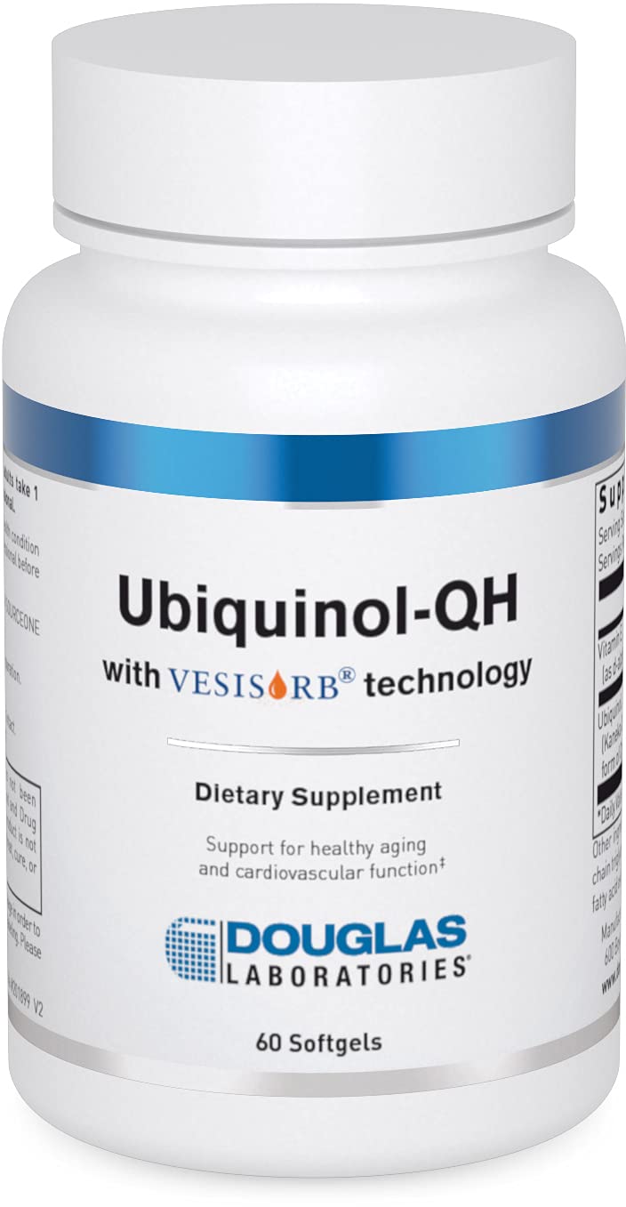 Douglas Laboratories Ubiquinol-QH bottle prepared for daily cardiovascular support.