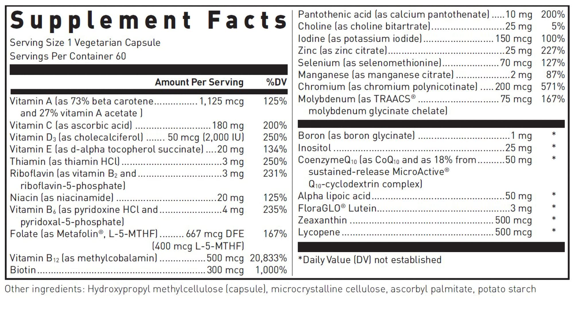 Douglas Laboratories Ultra Preventive 1 Daily bottle back outlines immune support details
