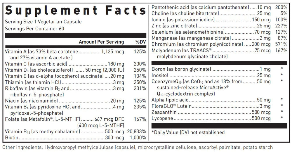 Douglas Laboratories Ultra Preventive 1 Daily bottle back outlines immune support details