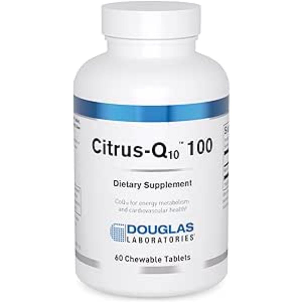 Nutrition facts panel of Citrus-Q10 shows serving size and CoQ10 content.