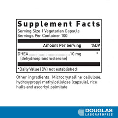 Douglas Laboratories DHEA 10 mg capsules micronized close-up for faster absorption.