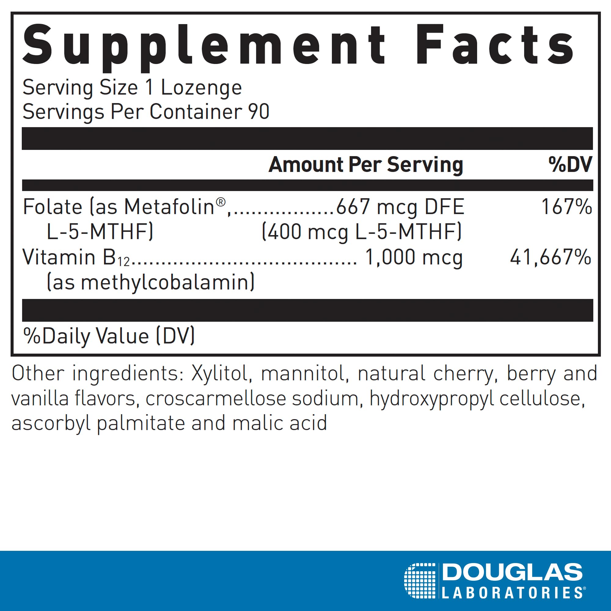 Douglas Laboratories Methyl B12 Plus lozenges arranged for daily metabolism support.