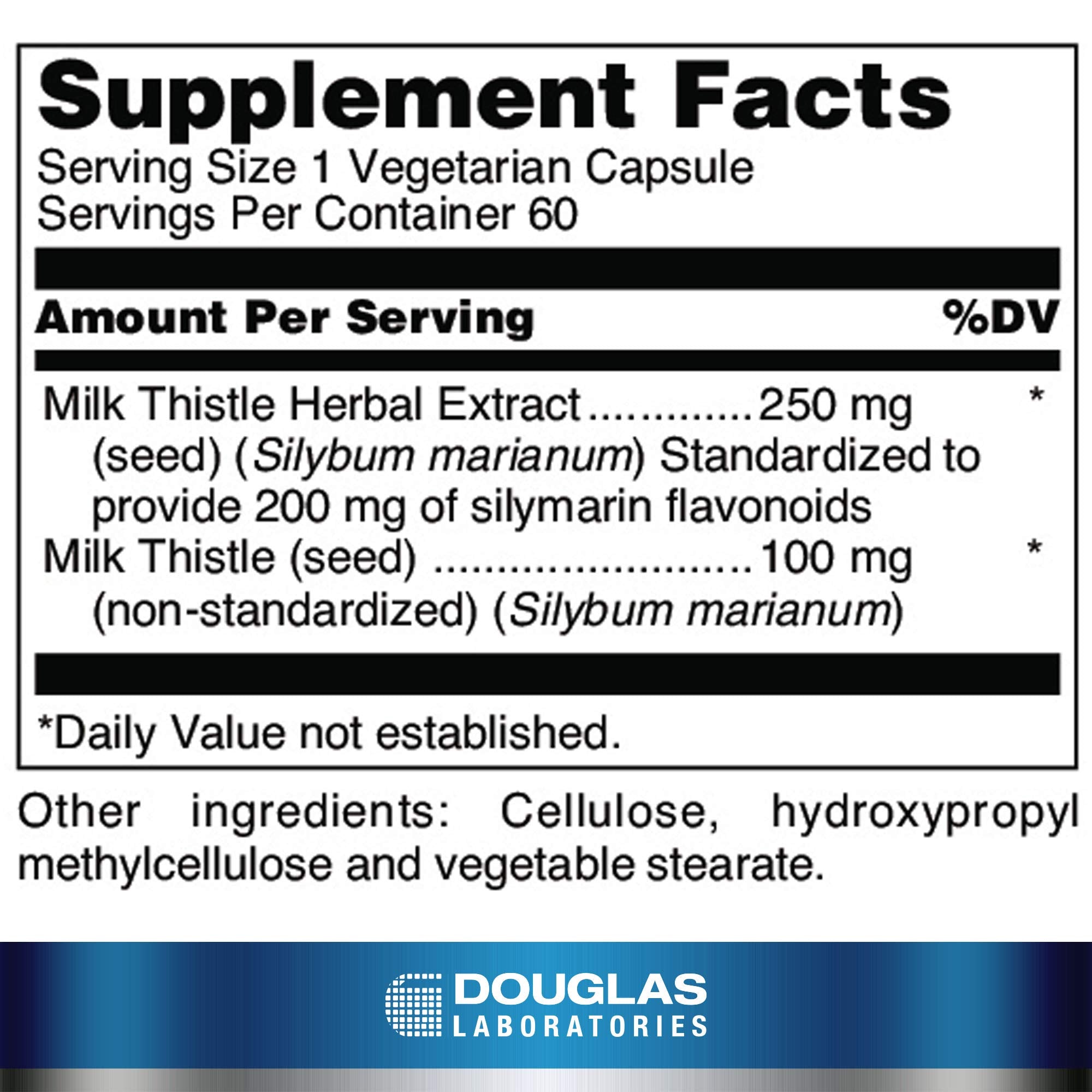 Douglas Laboratories Milk Thistle Max-V label closeup highlighting standardized extract for liver health.