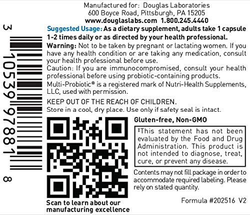 Douglas Laboratories Multi-Probiotic label close-up showing strains and CFU count