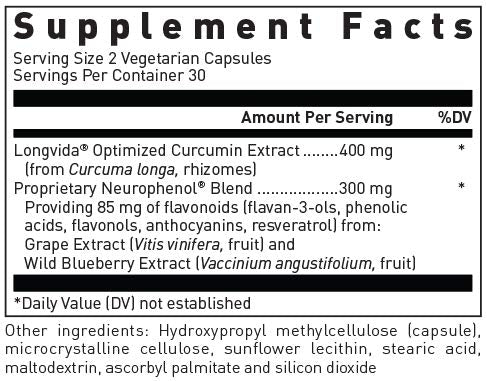 Douglas Laboratories Optimized Curcumin with Neurophenol label close up showing ingredients
