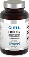 Douglas Laboratories Quell Fish Oil bottle highlighting purity and omega-3 blend.