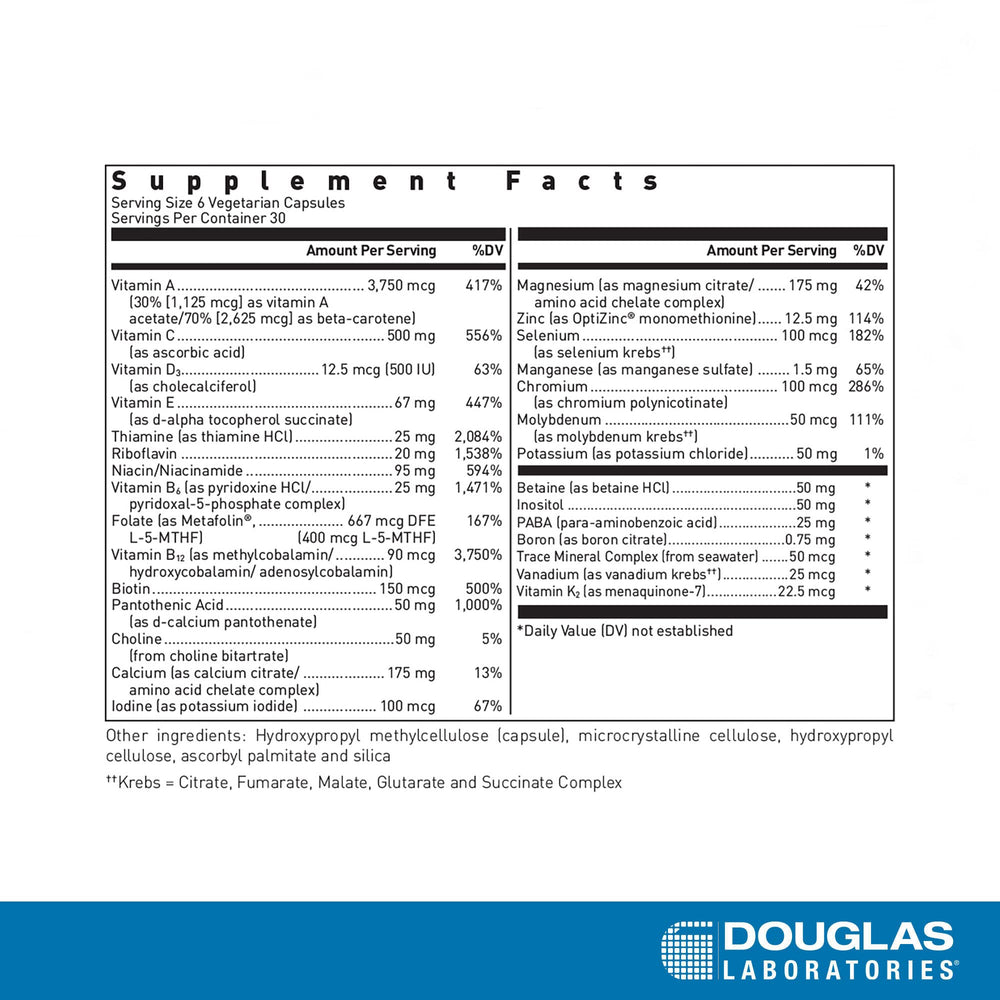 Douglas Laboratories Ultra Preventive III bottle label highlighting quality and nutrient balance
