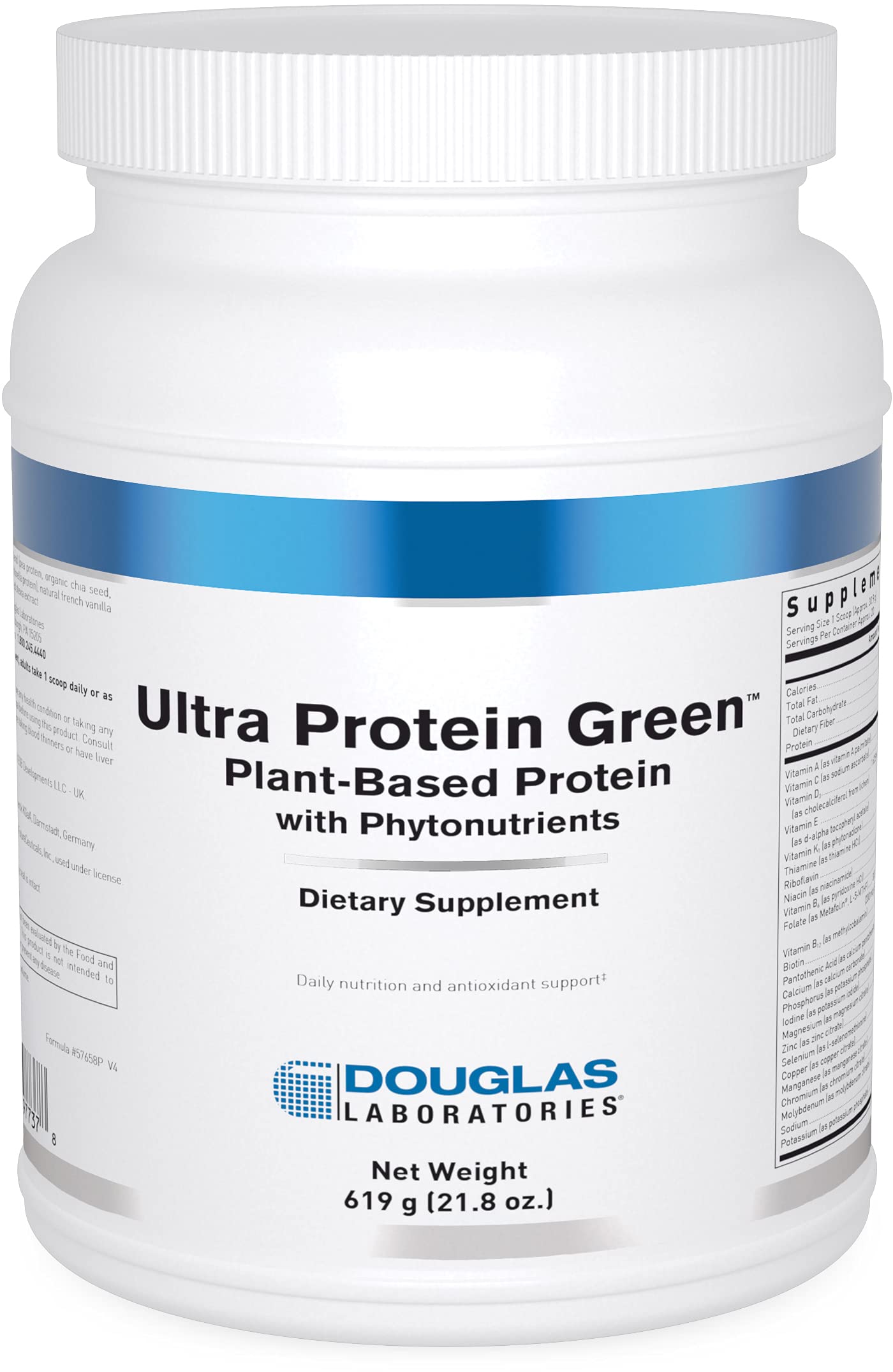 Douglas Laboratories Ultra Protein Green vanilla bottle front, plant-based nutrition option.