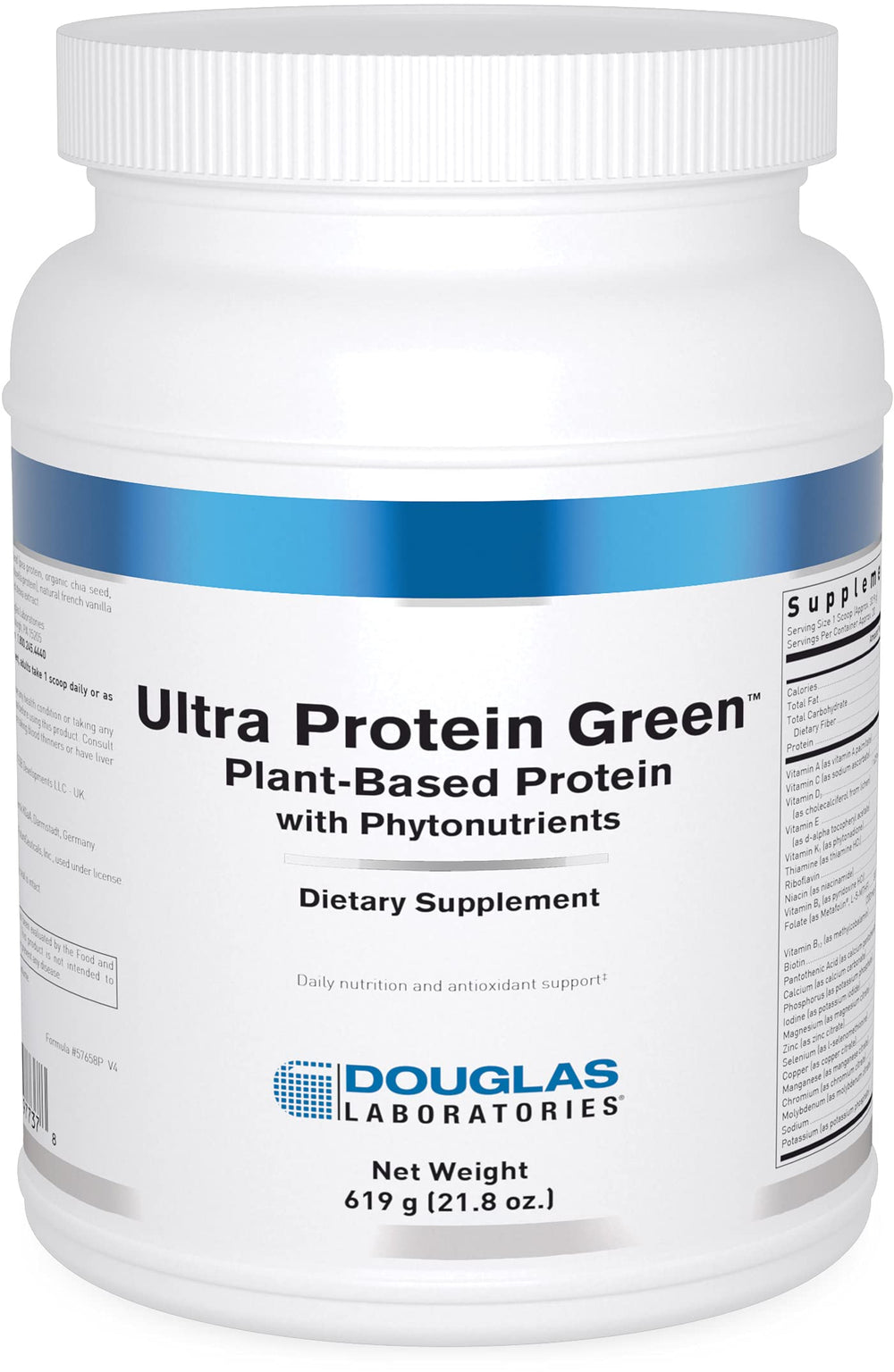 Douglas Laboratories Ultra Protein Green vanilla bottle front, plant-based nutrition option.