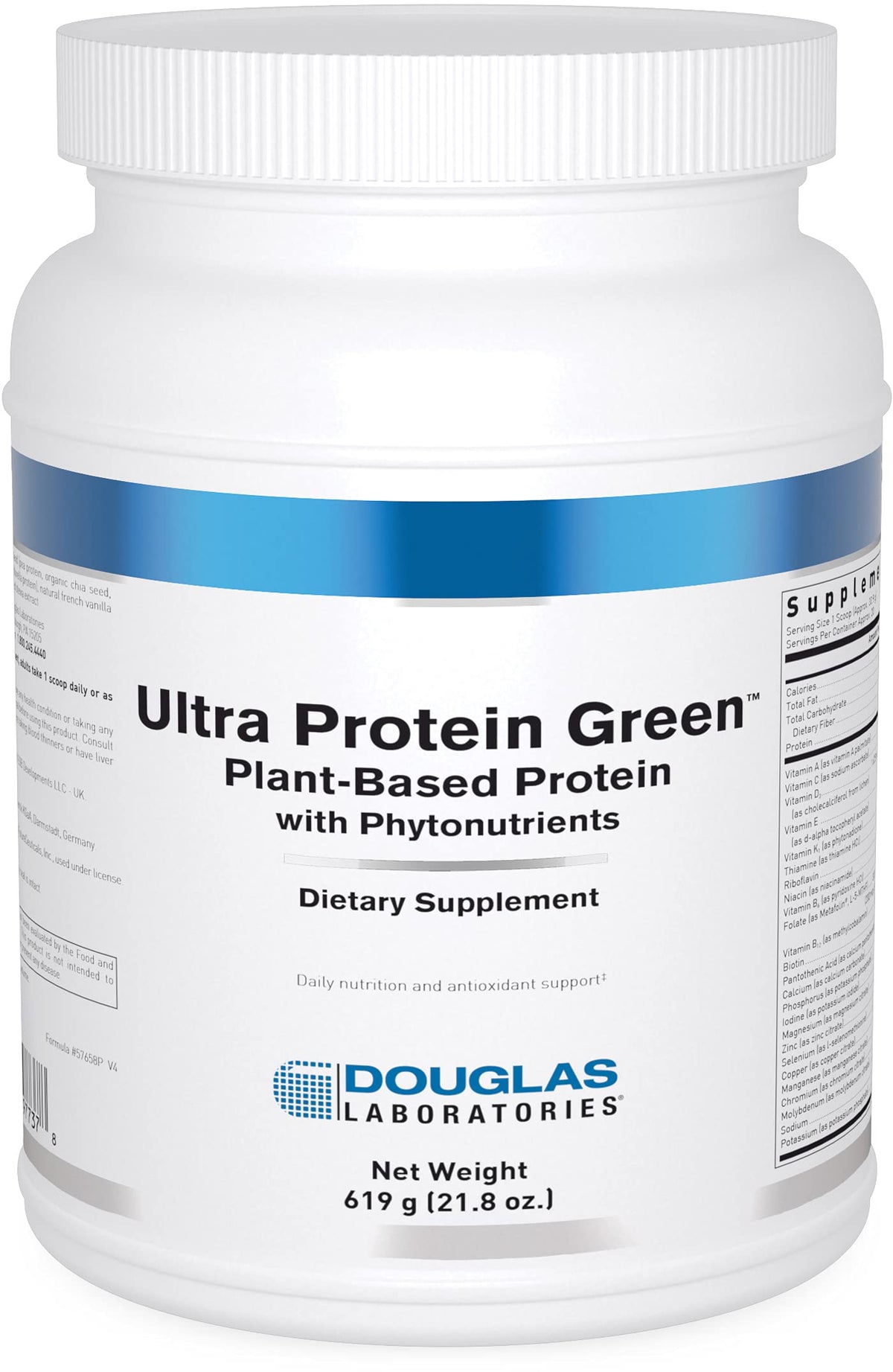 Douglas Laboratories Ultra Protein Green vanilla bottle front, plant-based nutrition option.