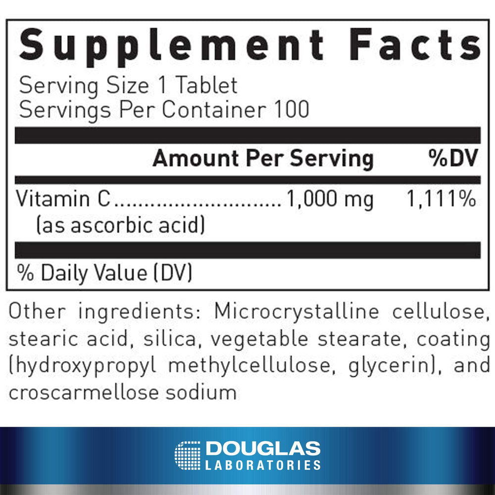 Douglas Laboratories Vitamin C tablets close-up showing compact pills for everyday supplementation
