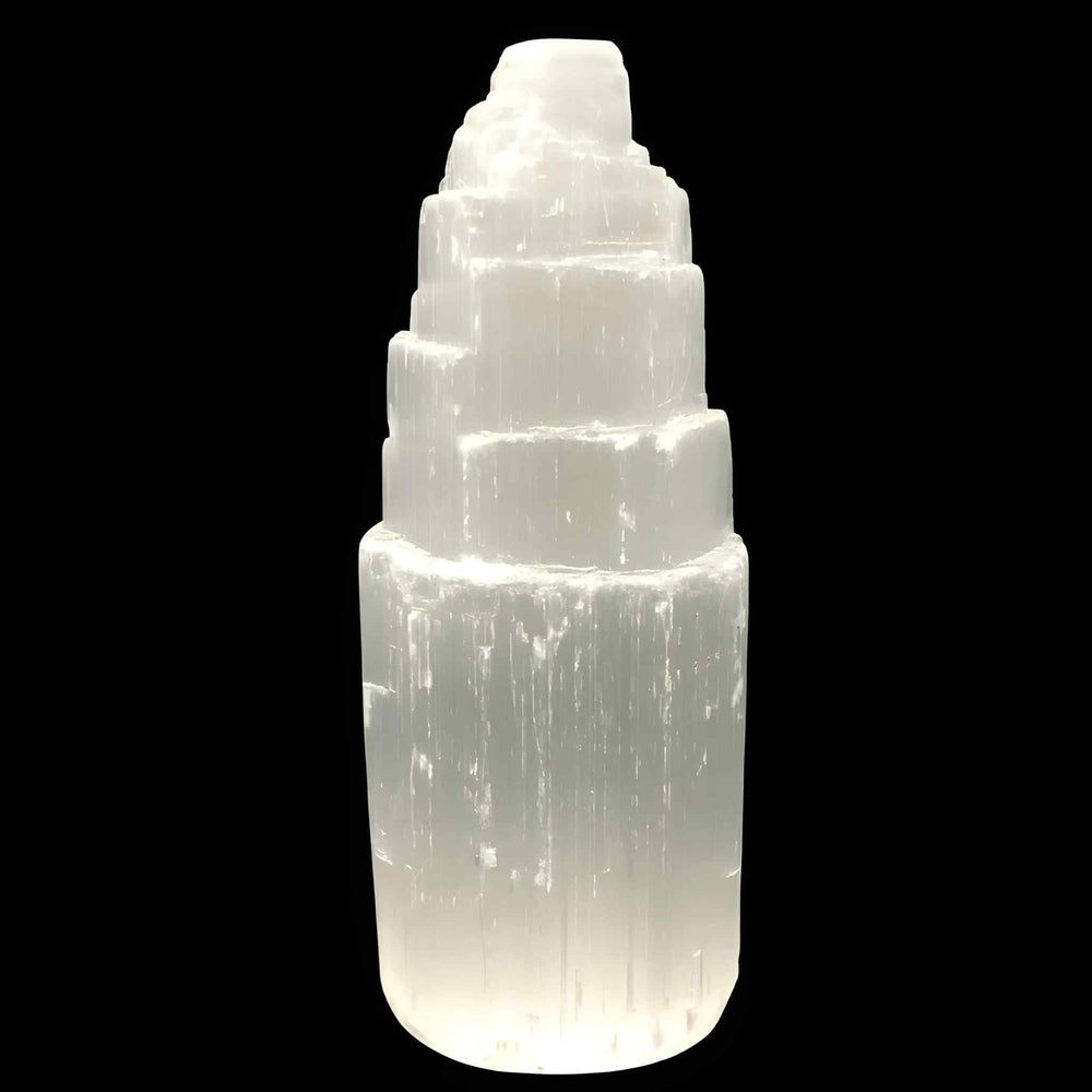 Down to Earth Selenite Iceberg Tower carved details for serene ambiance