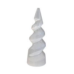 Down to Earth Selenite Iceberg Tower closeup for energy cleansing and calm ambience.