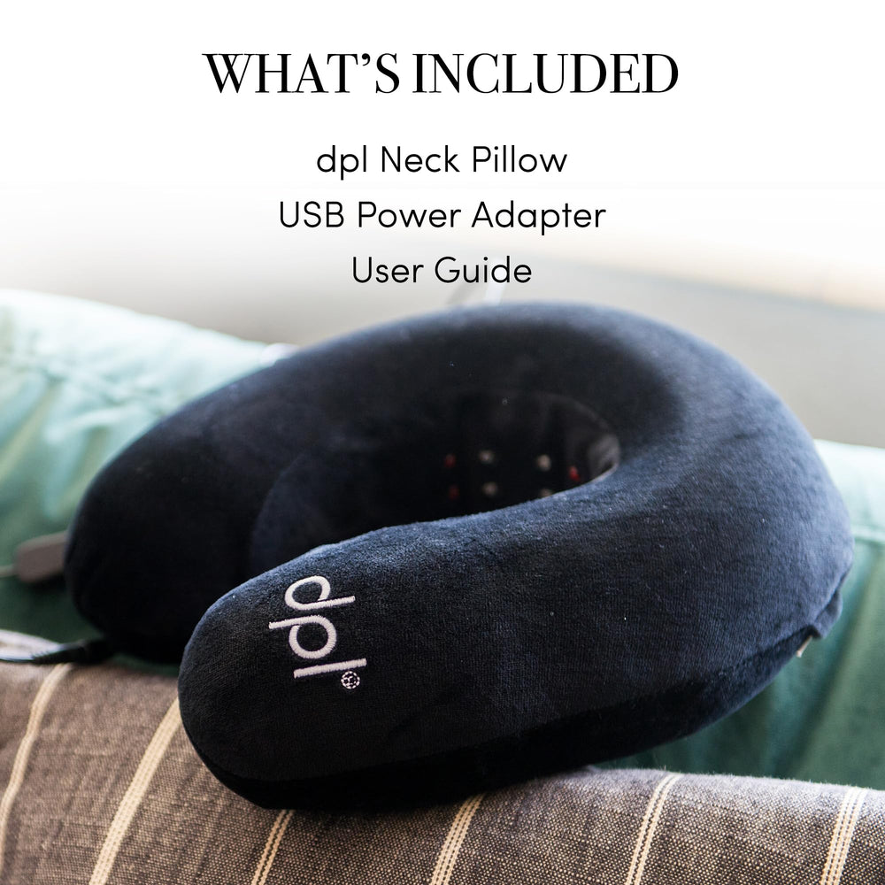 The dpl neck pillow is a portable USB-powered option for on-the-go relaxation.
