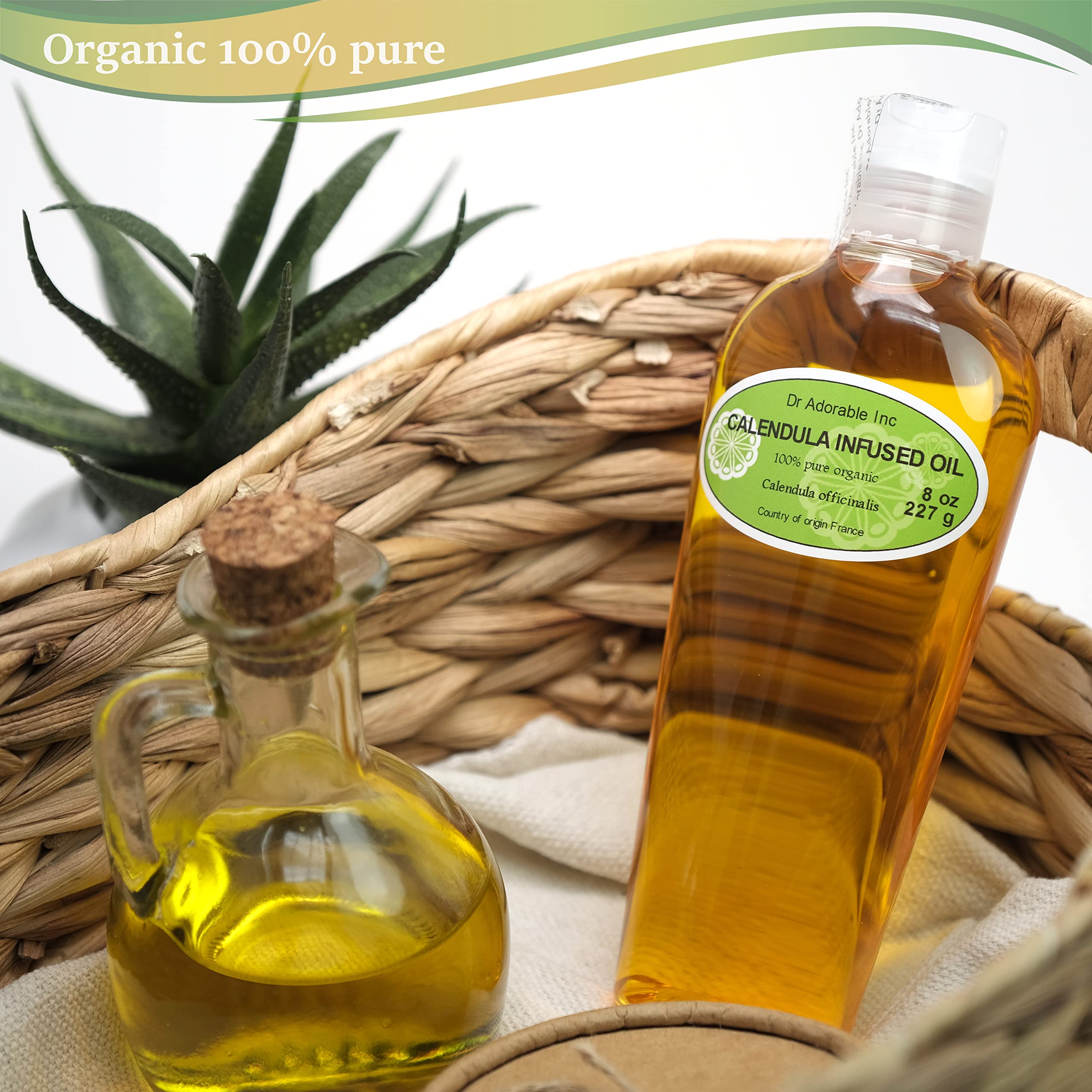 Dr Adorable Calendula oil bottle back label highlights organic origins and ingredients.