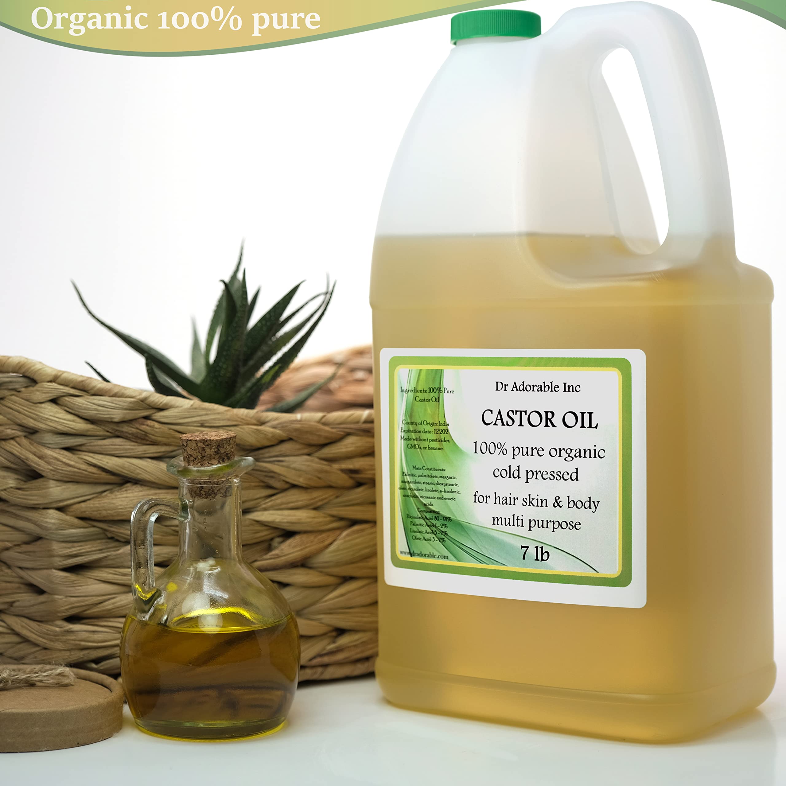 Dr Adorable castor oil bottle with botanical ingredients, rich in nutrients for nails and lashes.