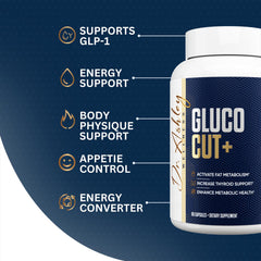 Dr. Ashley Wellness GlucoCut+ capsules with water suggest a convenient routine
