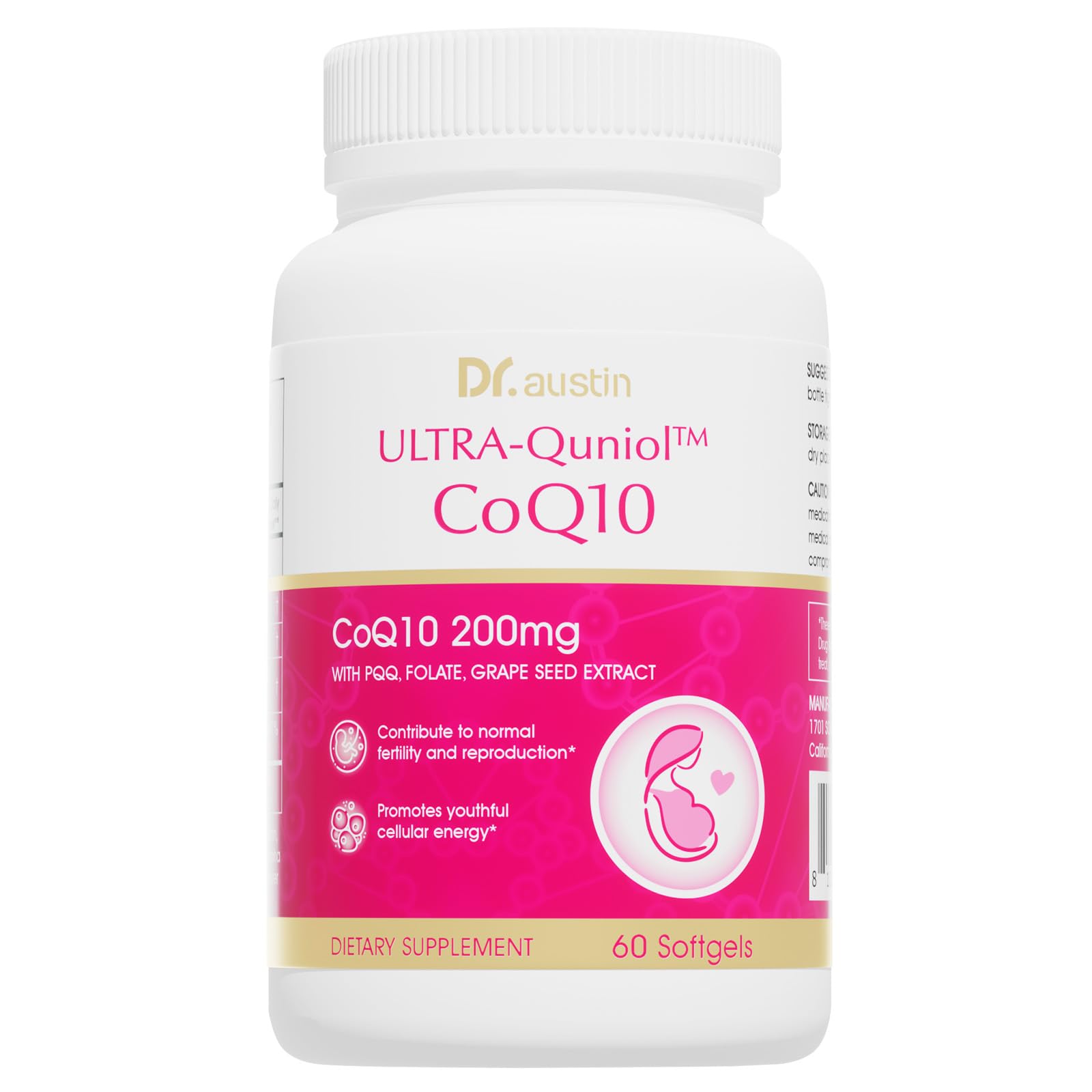 DR.AUSTIN Coenzyme Q10 bottle with softgels for enhanced absorption.