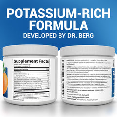 Dr. Berg electrolyte powder scoop shows 1000 mg potassium for hydration