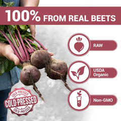Dr. Berg beet powder being poured into a glass for easy use.