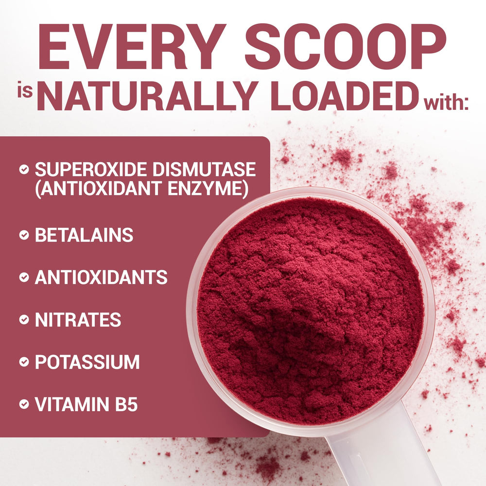 Dr. Berg beet powder stirred in water for a vibrant, earthy drink.