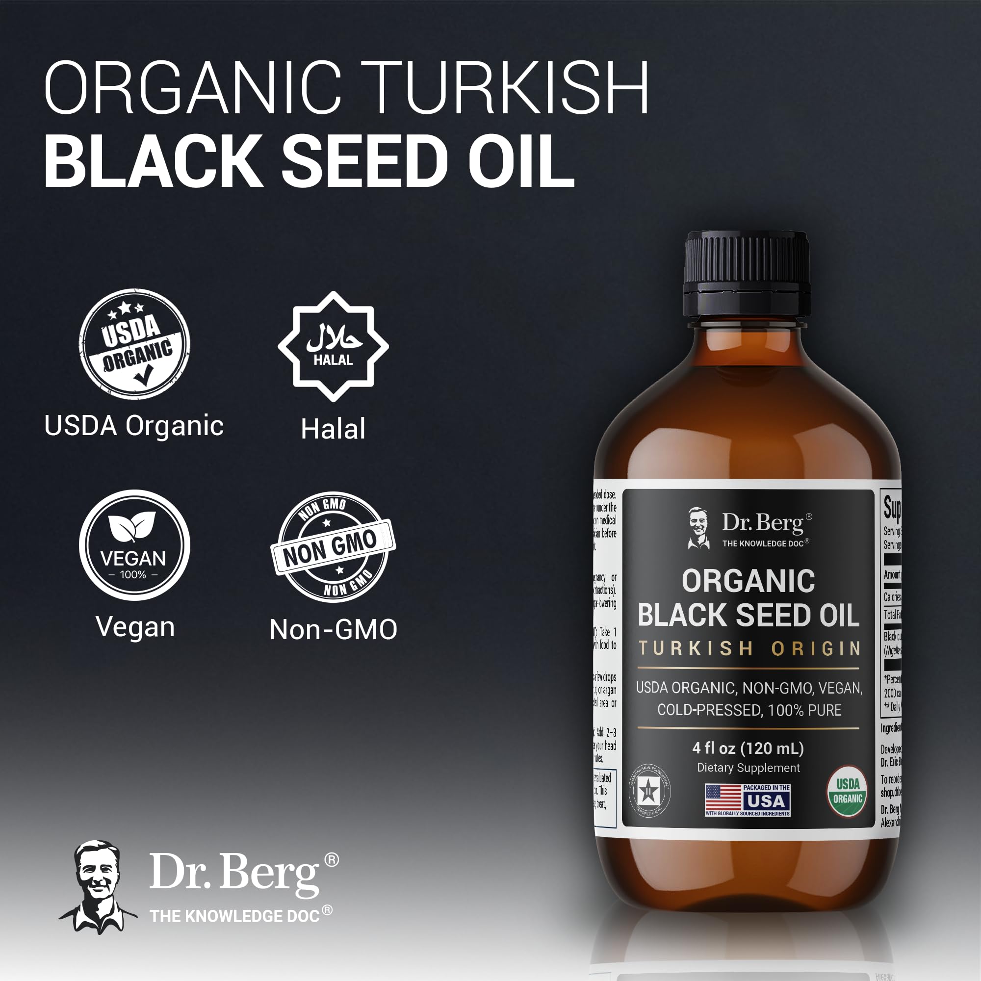 Dr. Berg Black Seed Oil being poured for easy dosage and servings