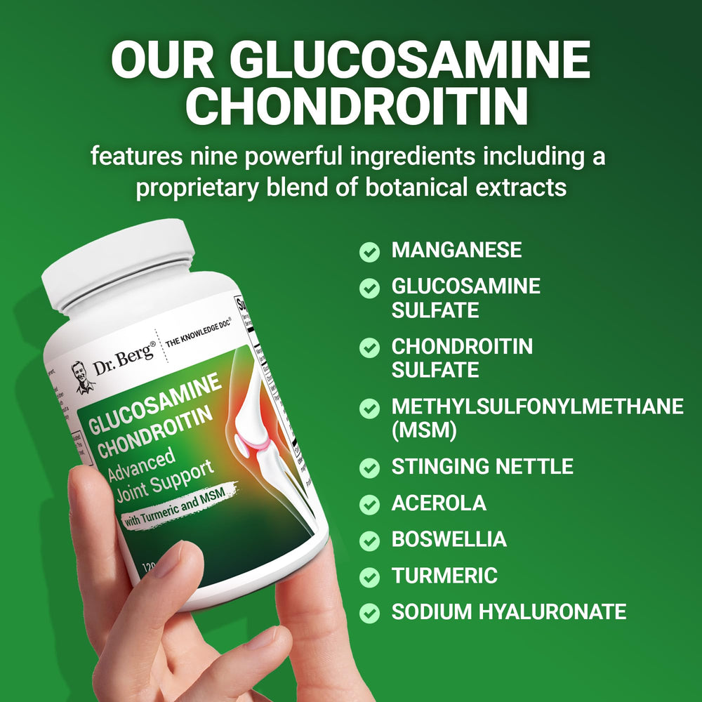 Capsules in hand suggest daily joint care with Dr. Berg.