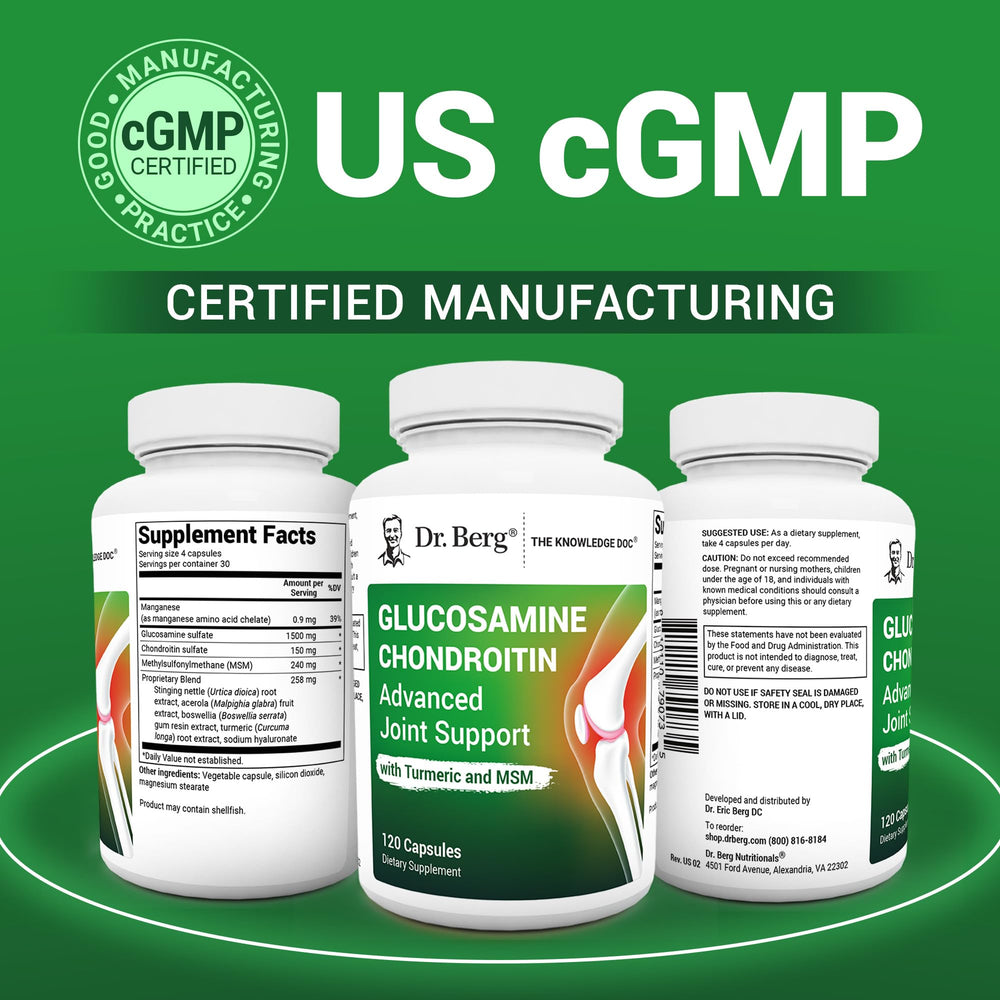Back nutrition panel shows glucosamine dosage in Dr. Berg product.