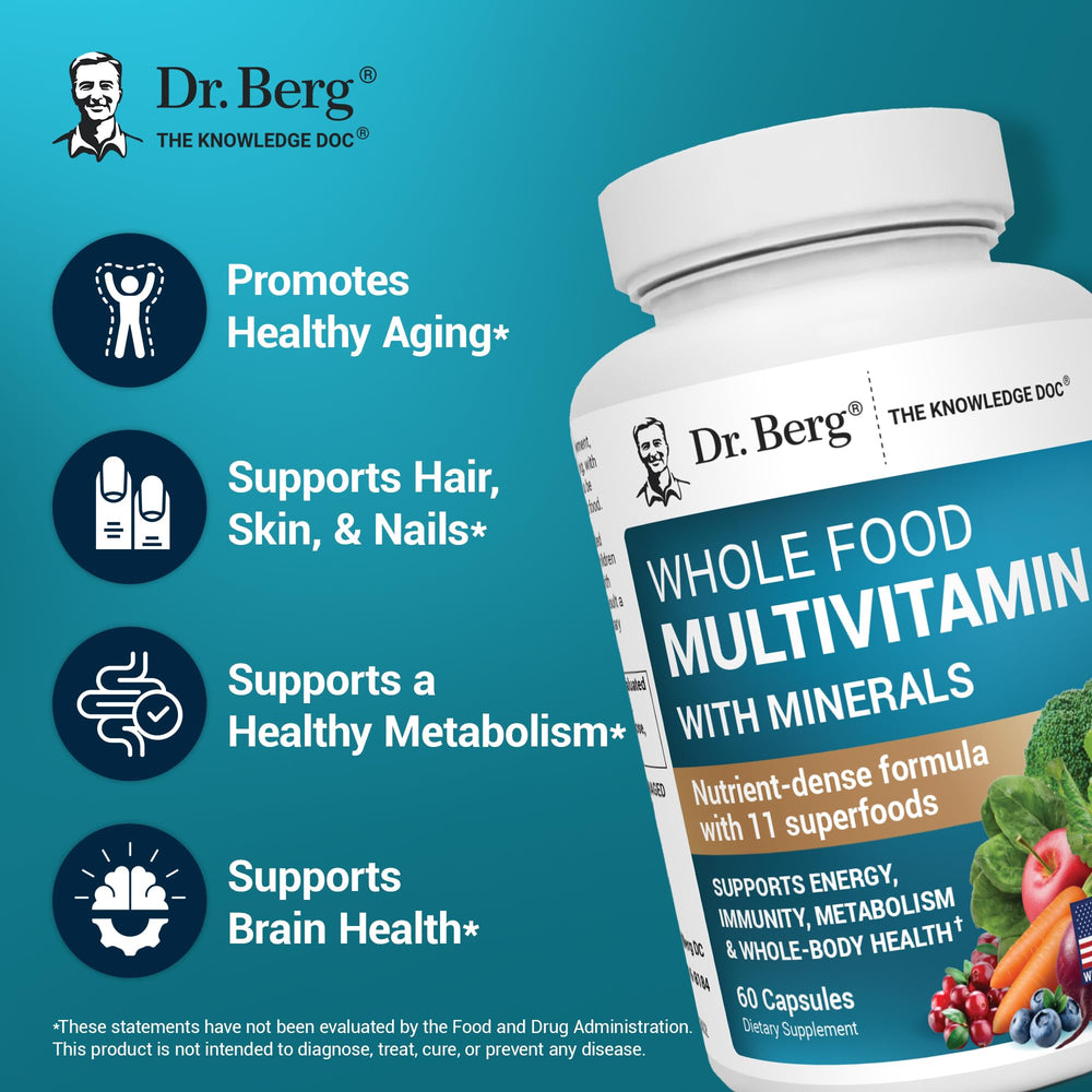 Dr. Berg GMP-certified facility image emphasizes quality manufacturing standards