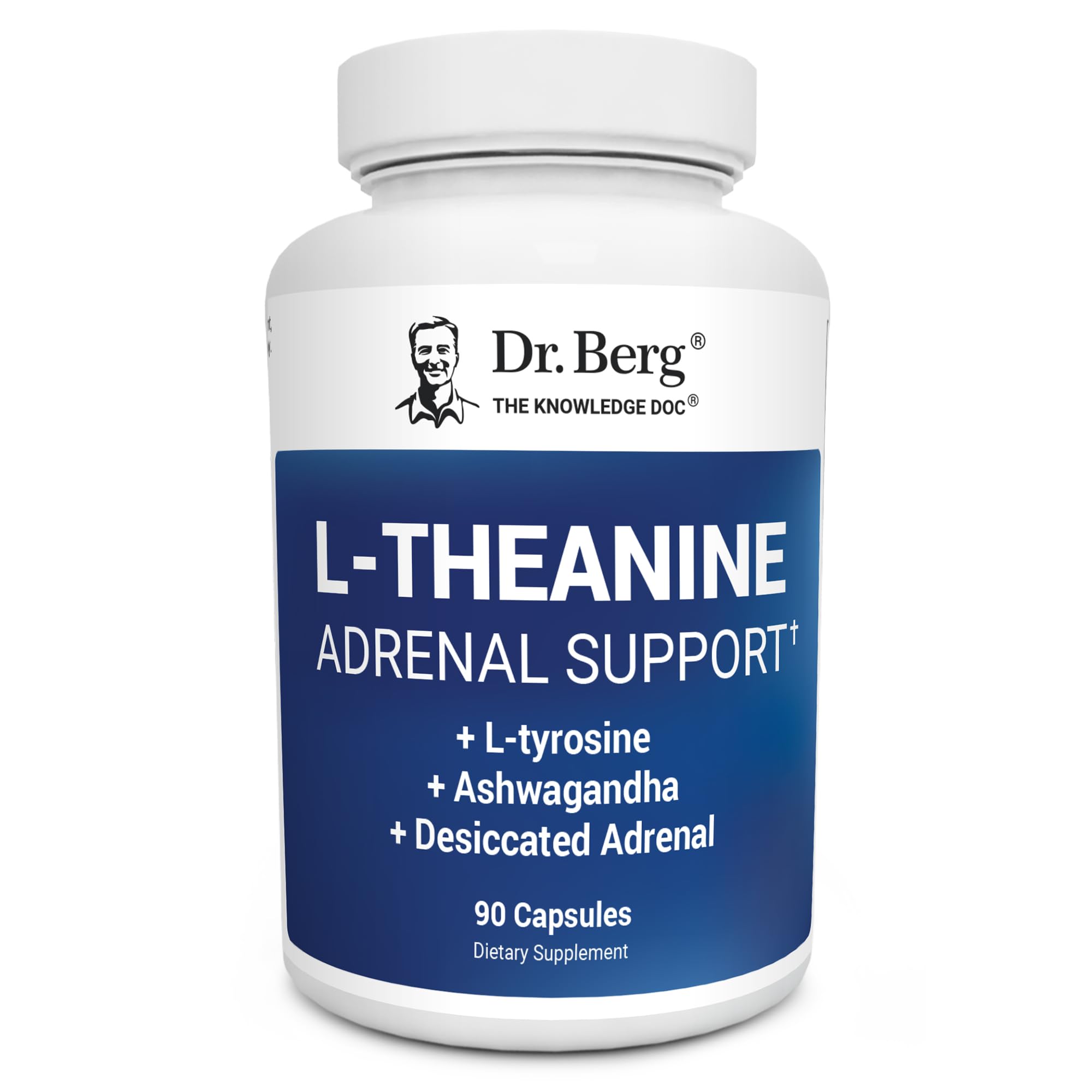 Dr. Berg L-Theanine 200mg bottle offering calm focus and adrenal support.