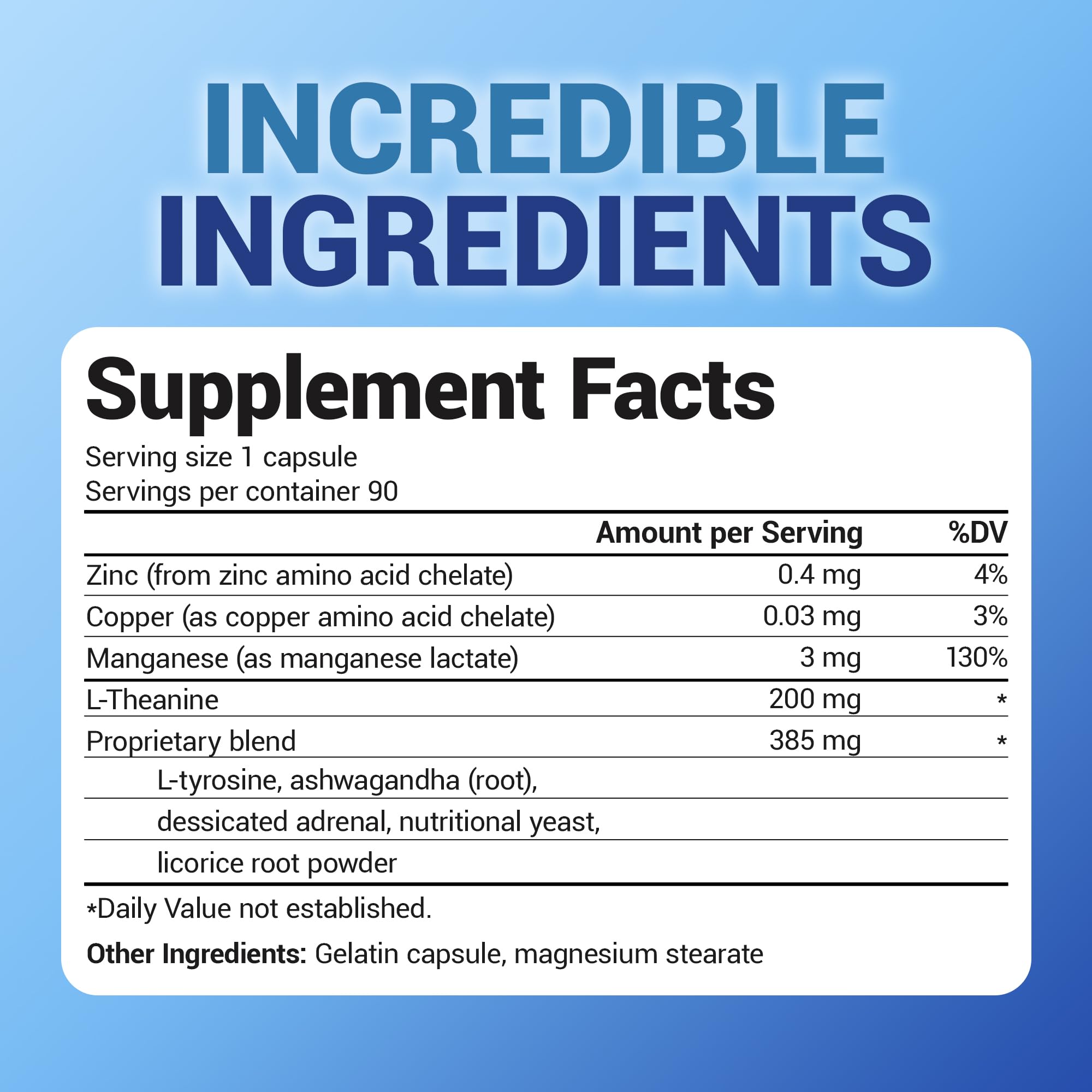 Licorice root and botanicals contribute to balanced energy and stress response.