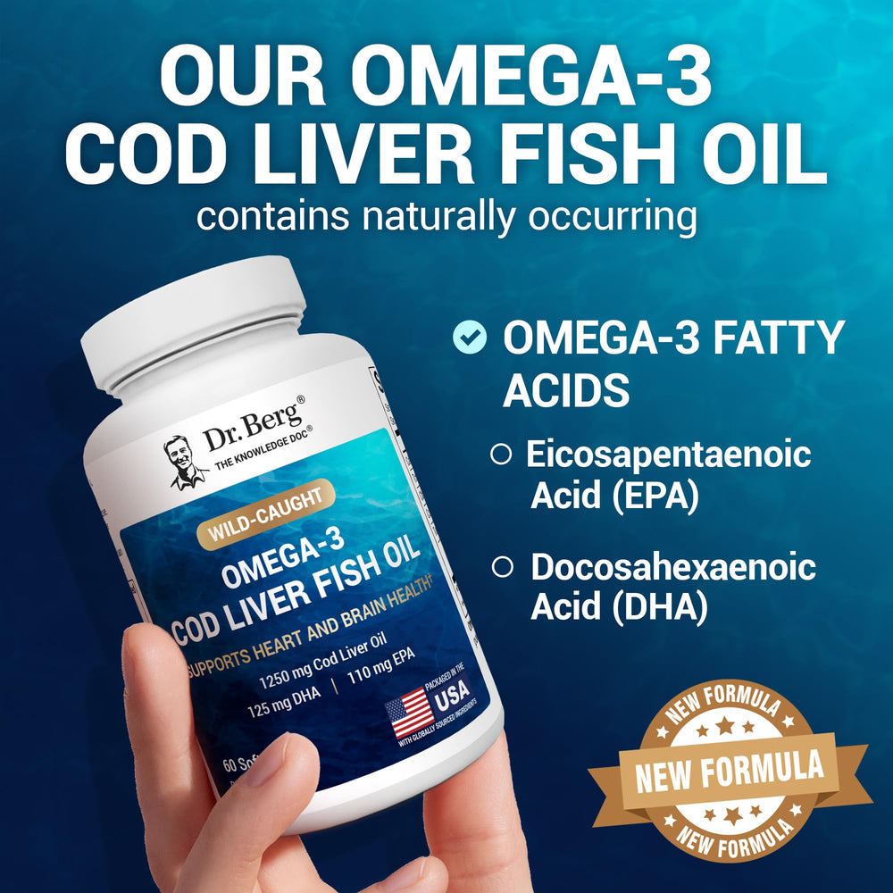 EPA 110 mg and DHA 125 mg per serving in Dr. Berg omega-3 capsules.