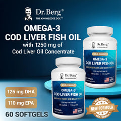 Wild-caught cod image emphasizes clean source behind Dr. Berg Omega-3.