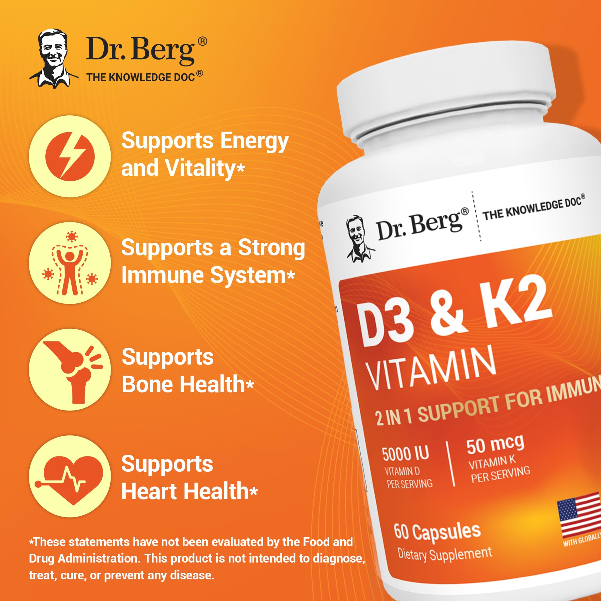 Capsules from Dr. Berg D3 K2 5000 IU for easy daily supplementation