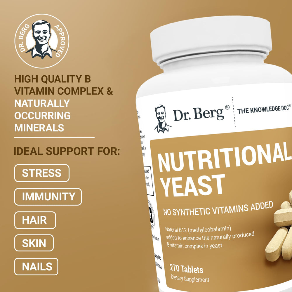 Dr. Berg yeast tablets with vanilla flavor shown as chewable option