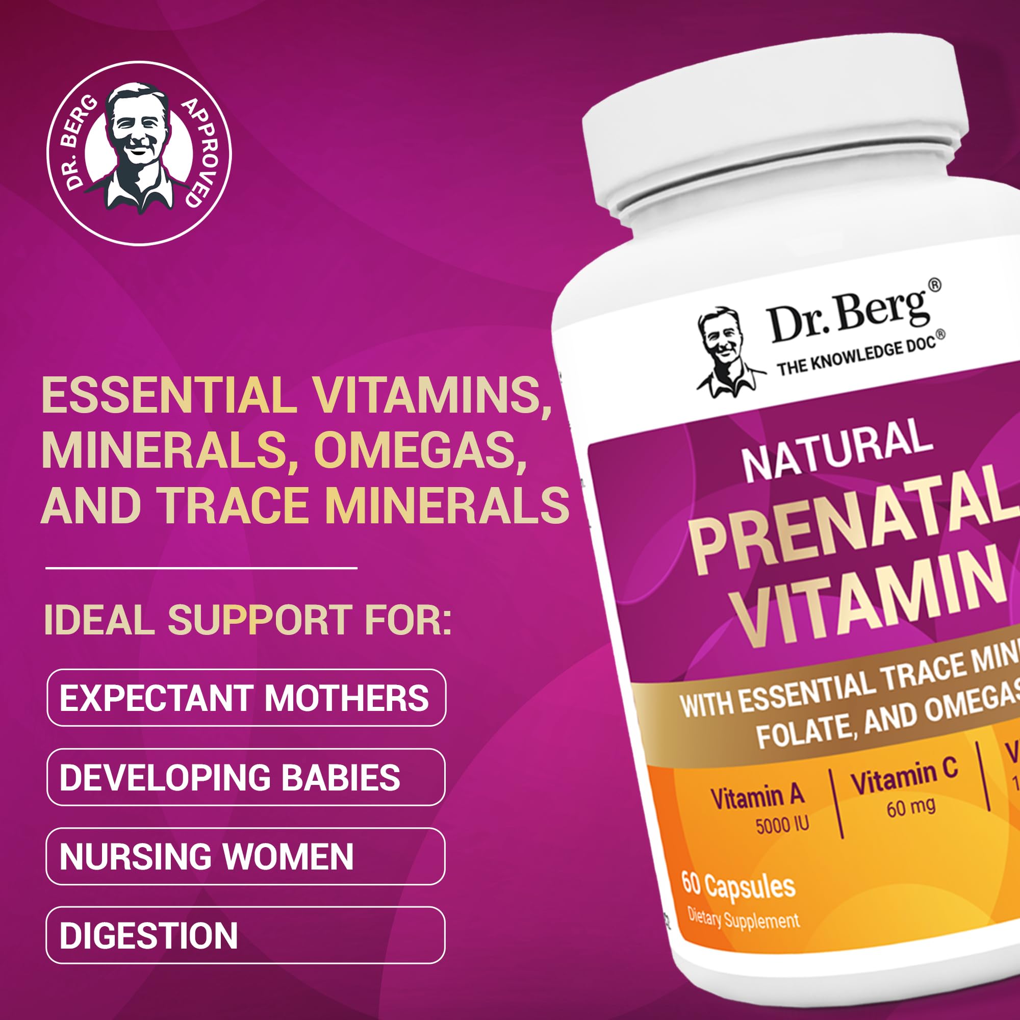 Dr. Berg Prenatal bottle label view showing complete nutrient blend.