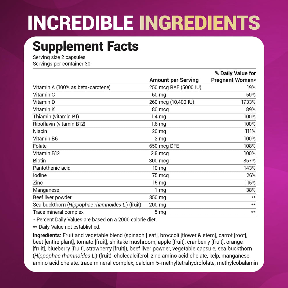 Dr. Berg Prenatal capsules with simple daily routine near a glass.