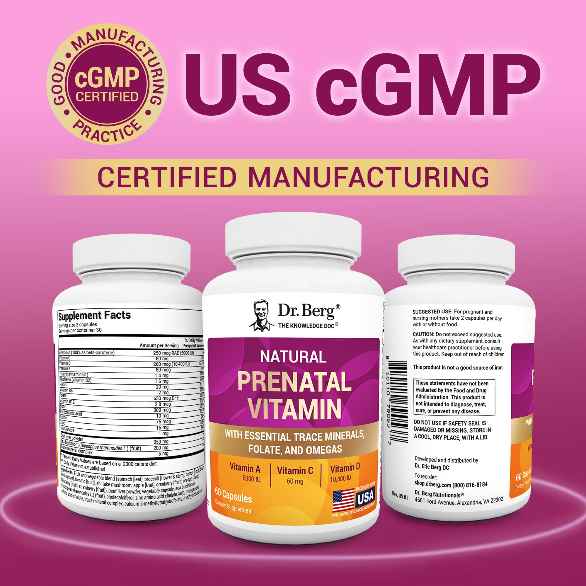 Dr. Berg Prenatal capsules with omega and folate emphasis on label.