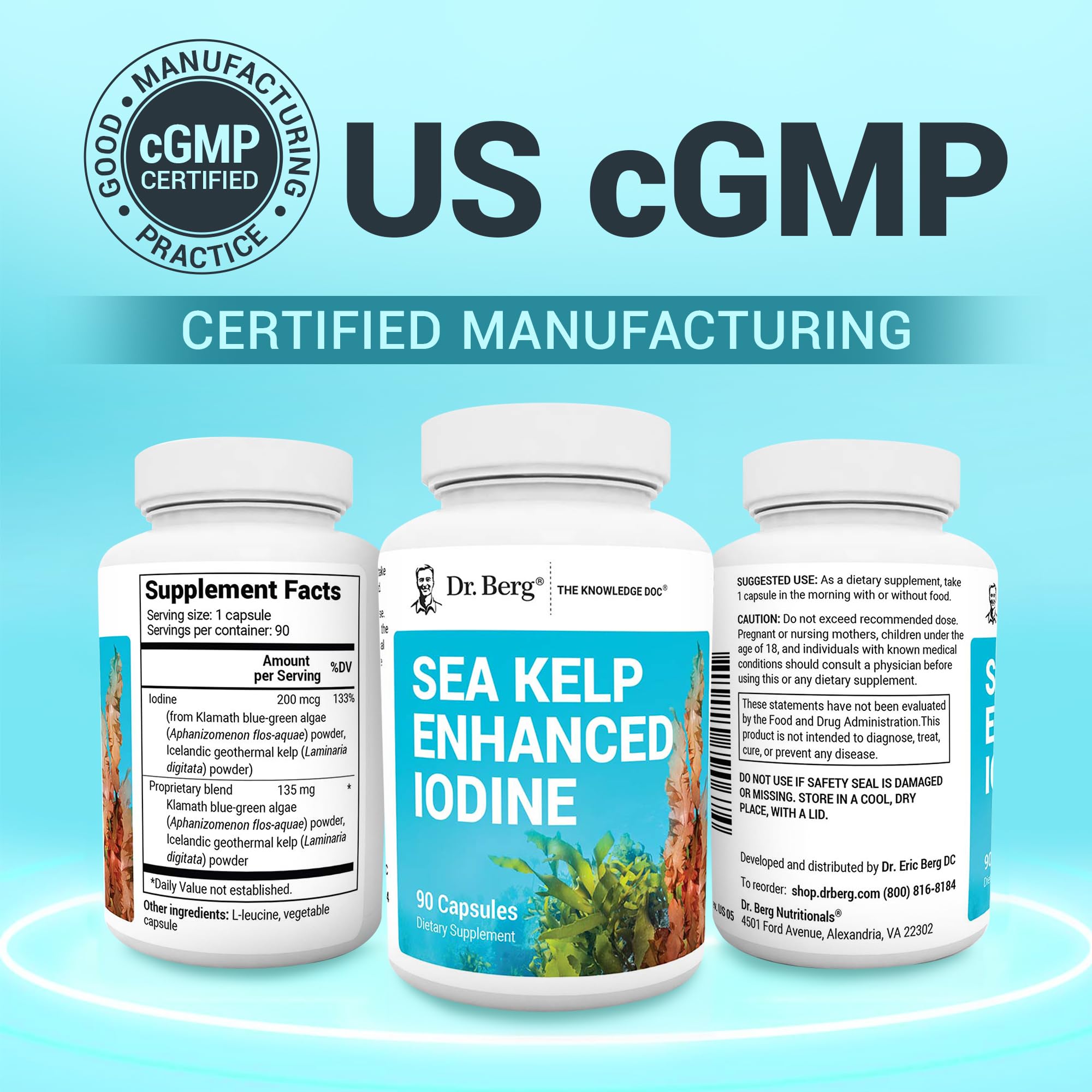 Dr Berg Sea Kelp harvest background implying natural sourcing.