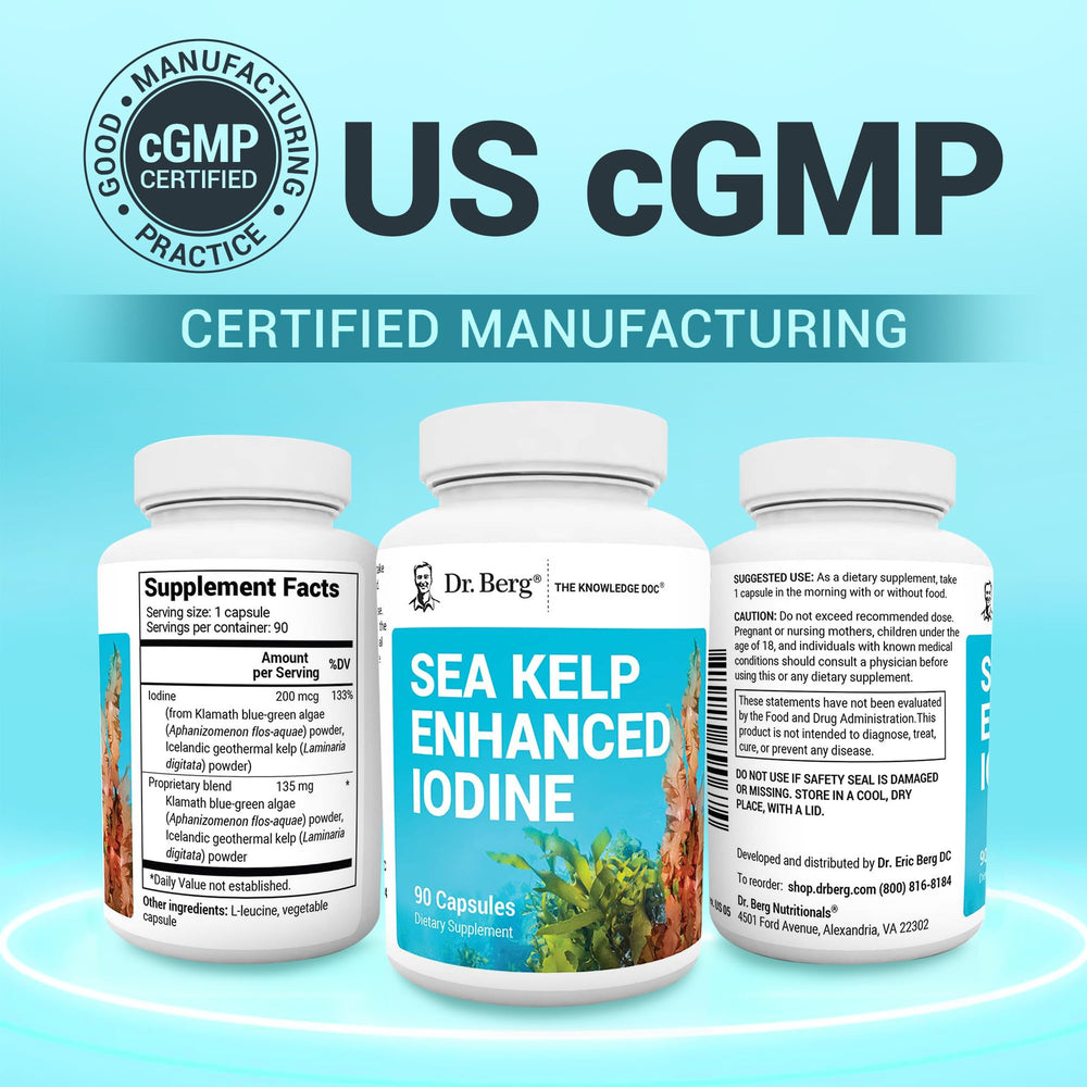 Dr Berg Sea Kelp harvest background implying natural sourcing.