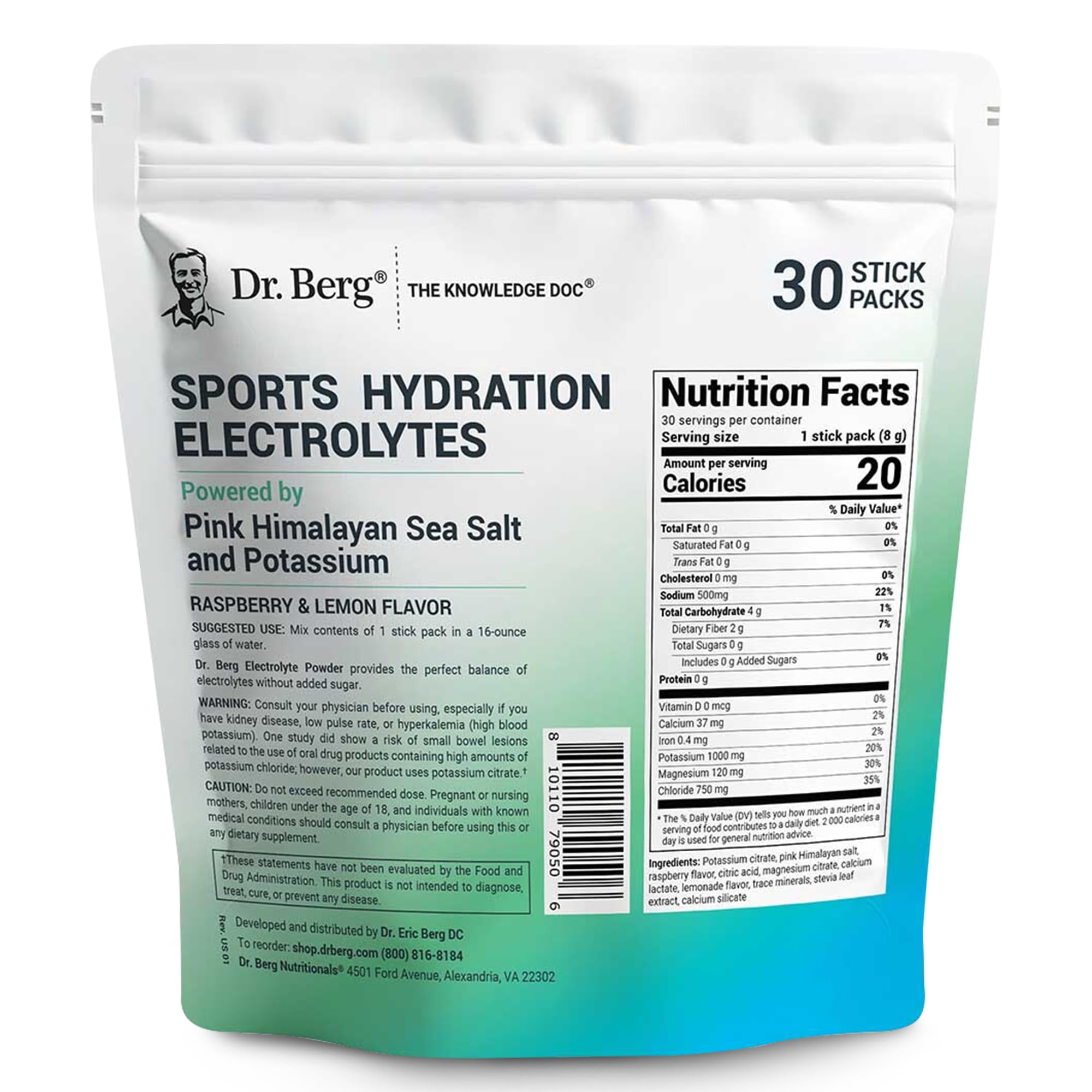 Dr. Berg Sports Hydration powder bottle pouring for easy on-the-go hydration.