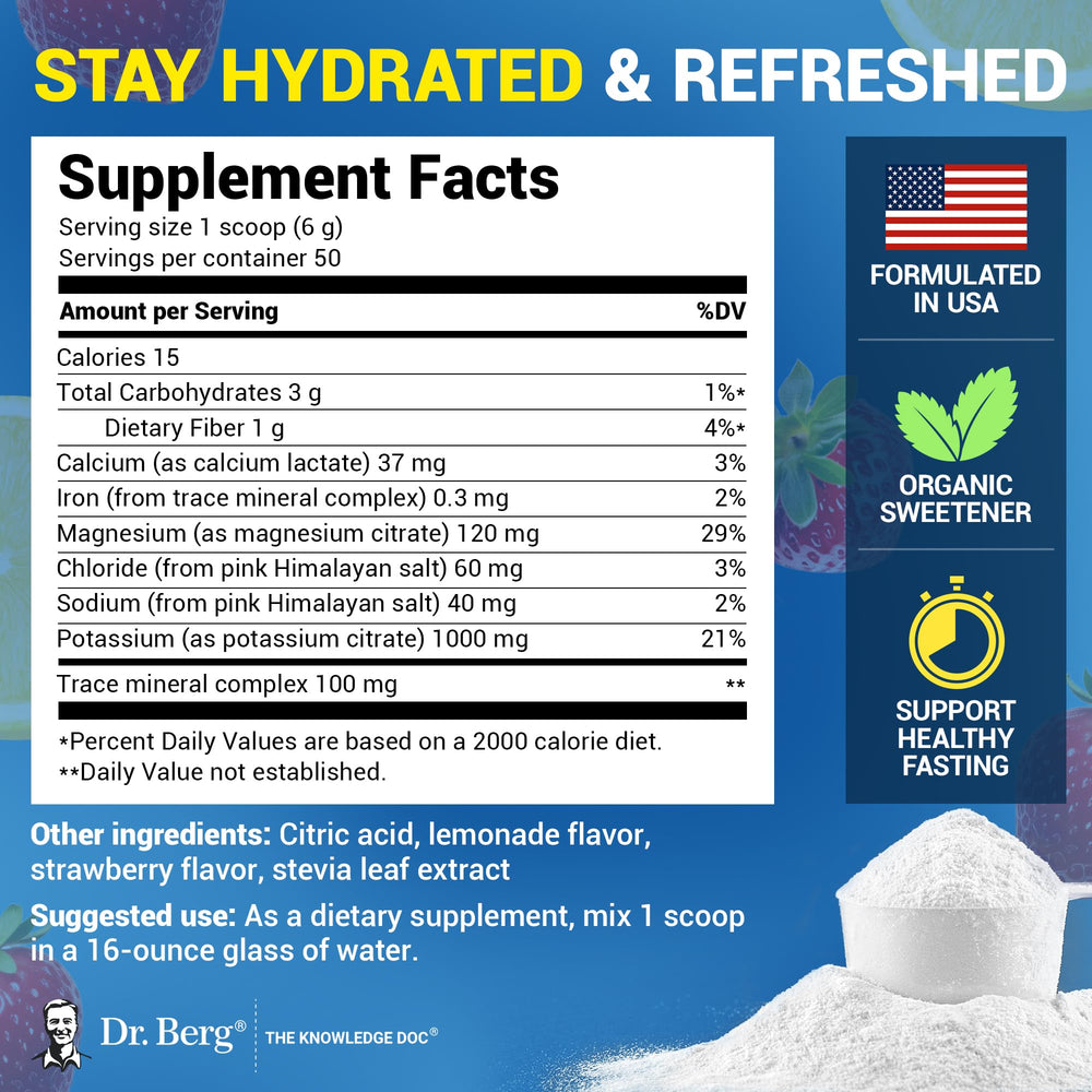 Dr. Berg Strawberry Lemonade drink in glass shows refreshing hydration after training