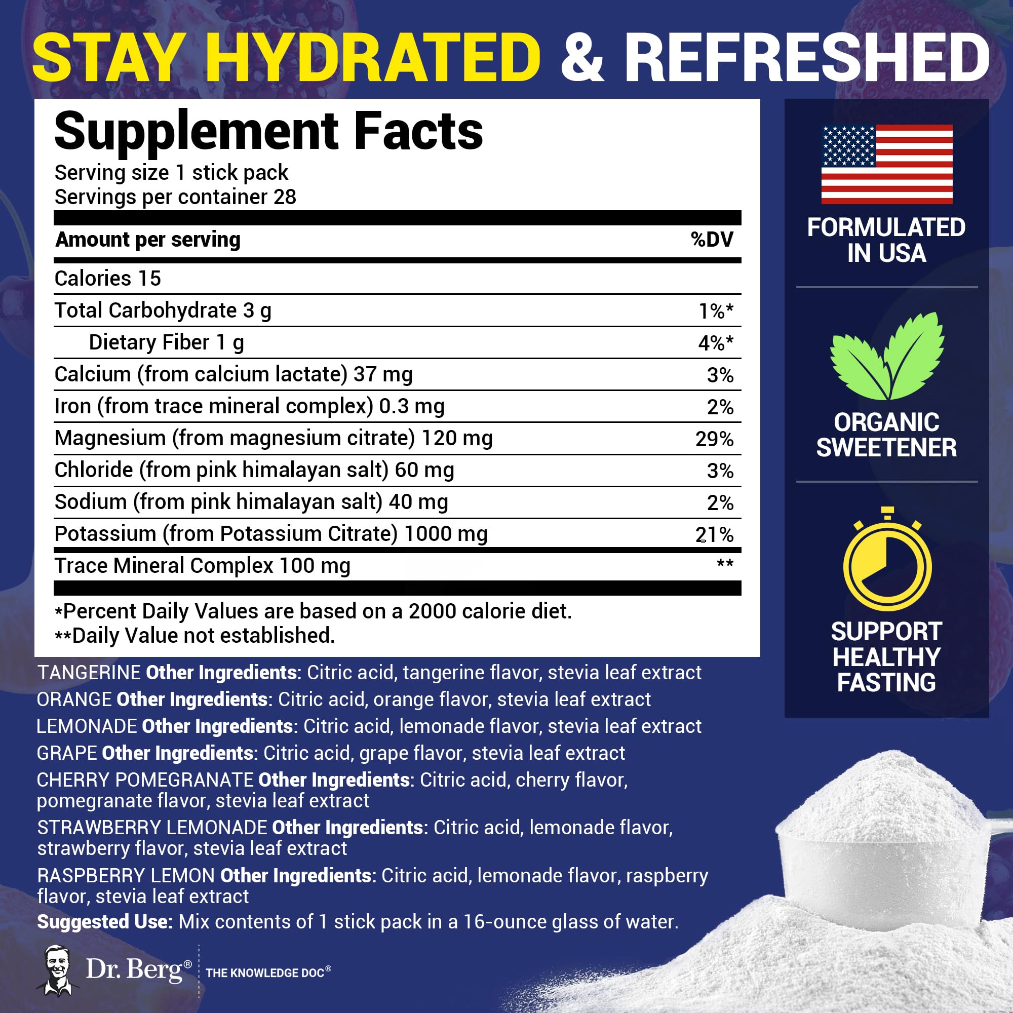 Stirring Dr. Berg Electrolyte Packets into a glass of water for flavor