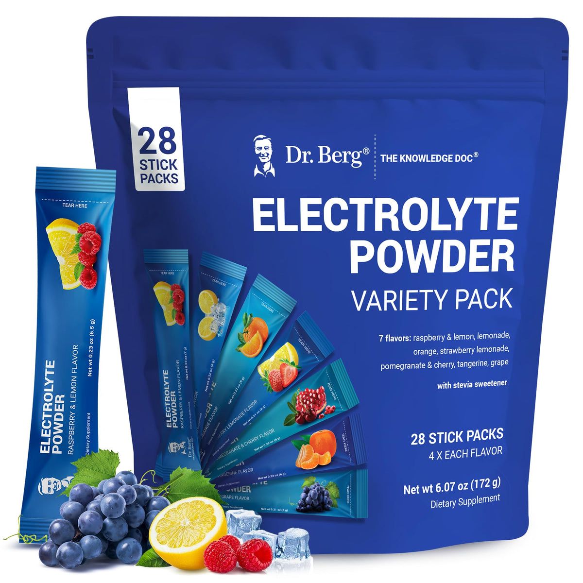 Dr. Berg Sugar Free Electrolyte Packets Variety Pack labels for quick hydration
