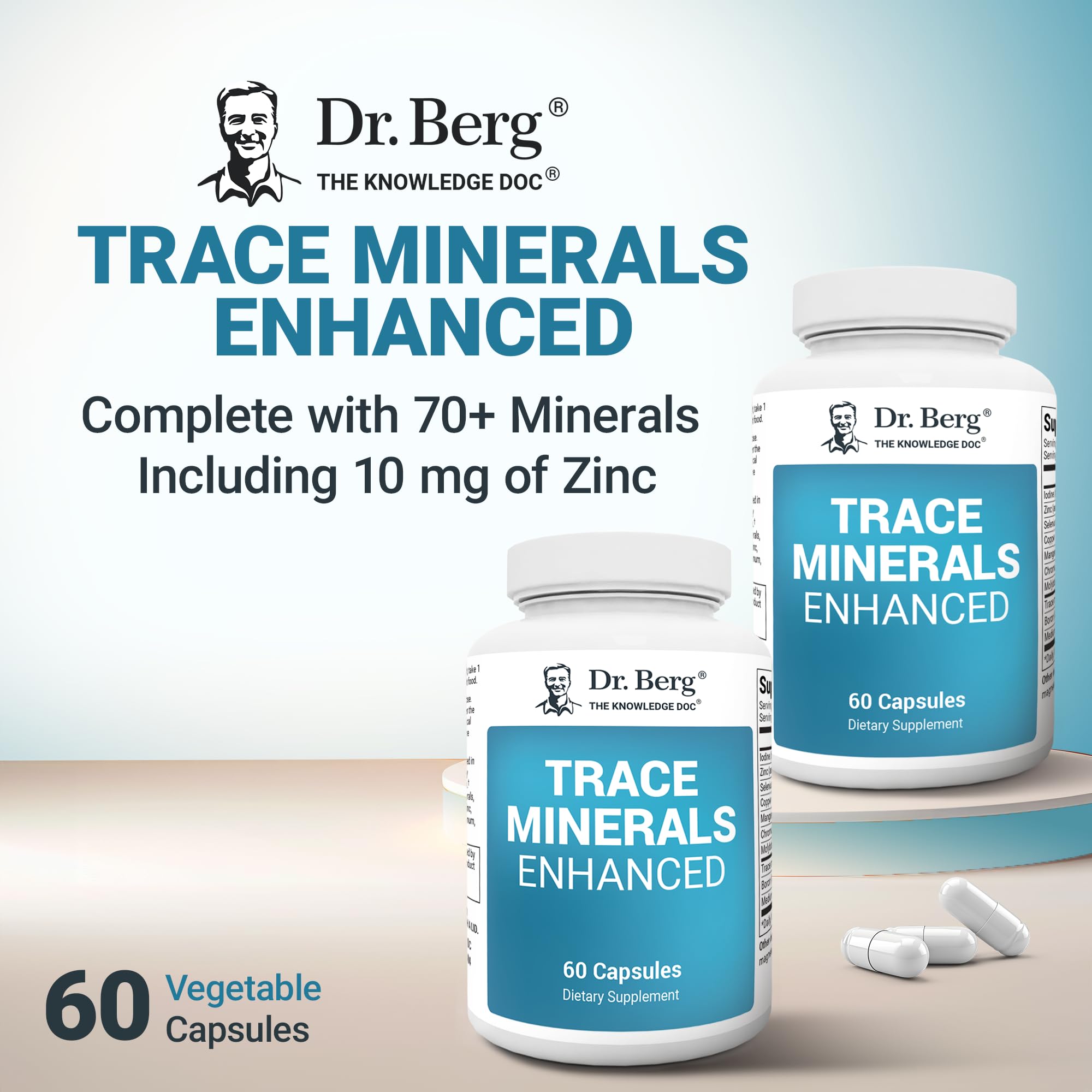 Dr. Berg Trace Minerals Enhanced Complex bottle pouring capsules for convenience