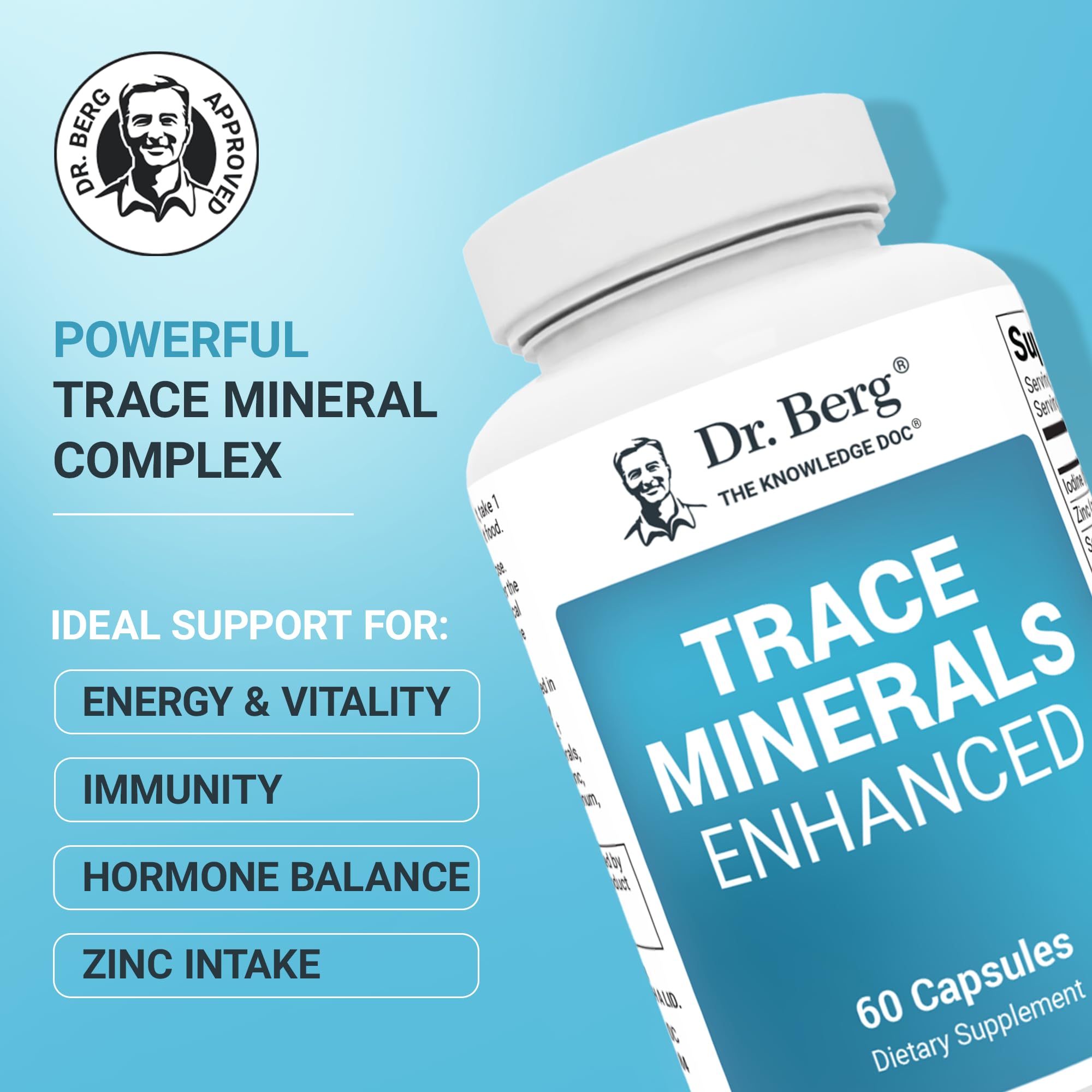 Close-up of Dr. Berg Trace Minerals Enhanced Complex capsules for everyday use